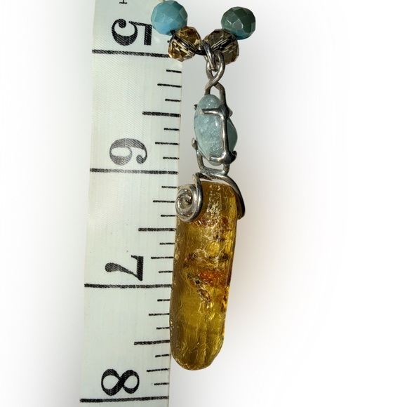 Stunning AMBER AQUAMARINE .925 Pendant Necklace with bone real pearls - Picture 6 of 8